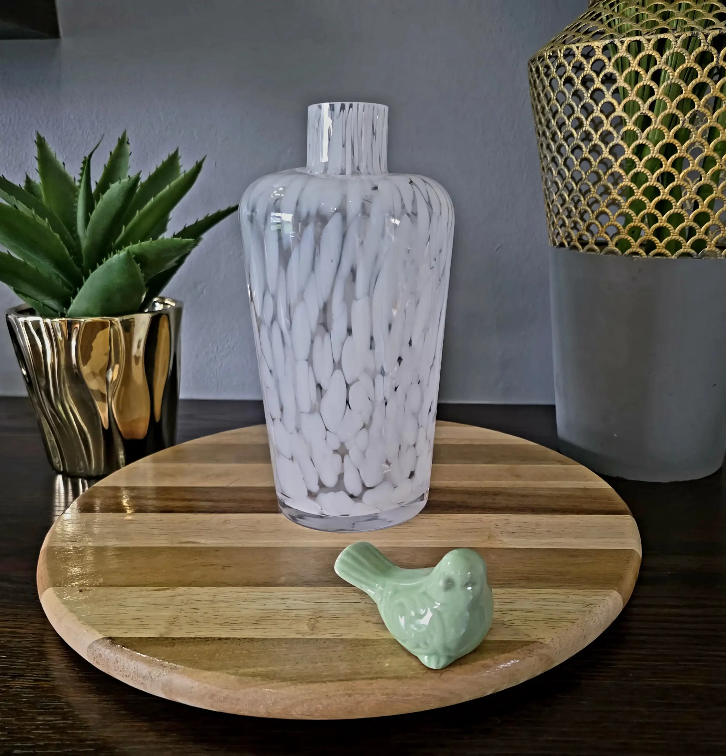 Clear White Spotted Long Vase - Image 3