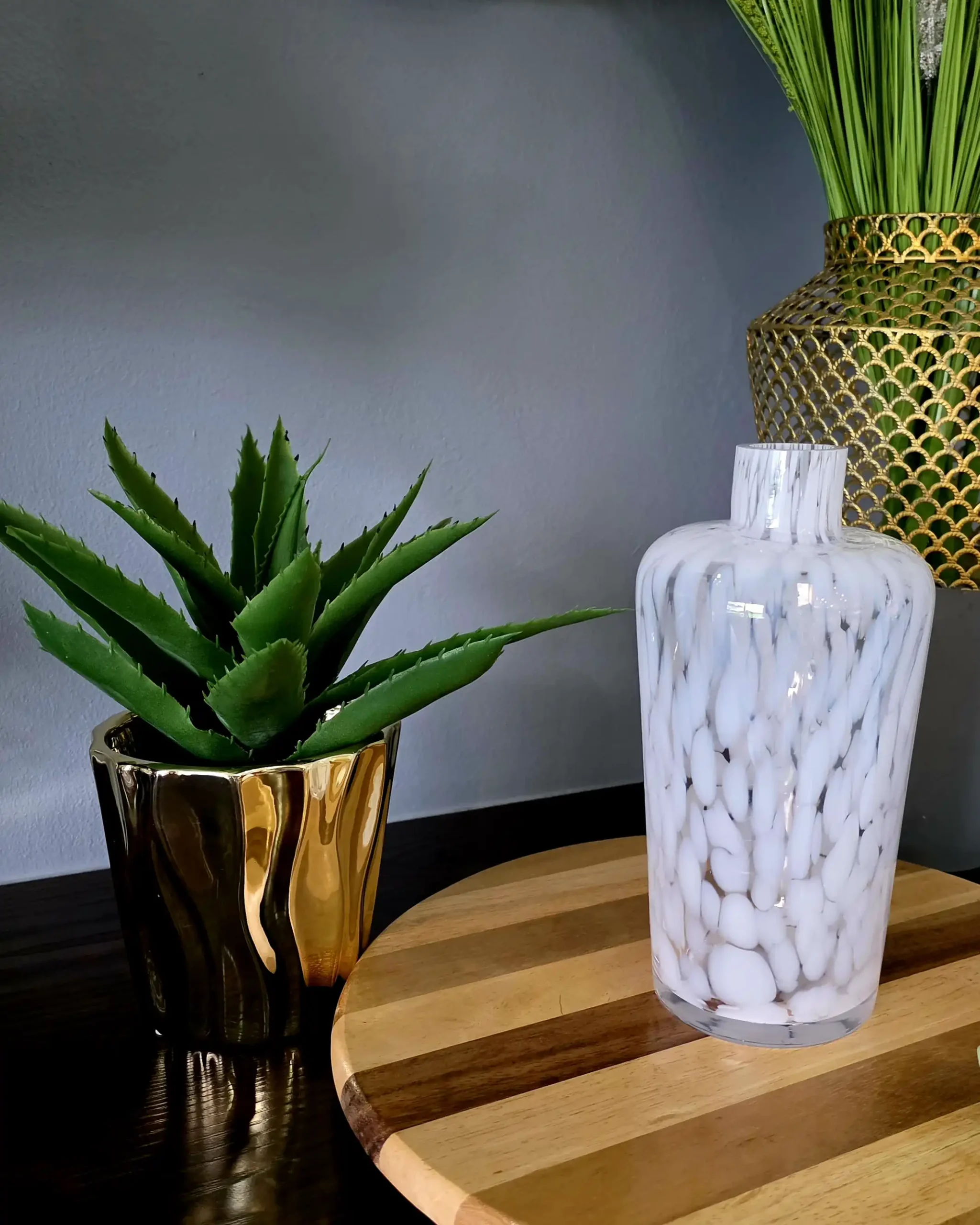 Clear White Spotted Long Vase - Image 4