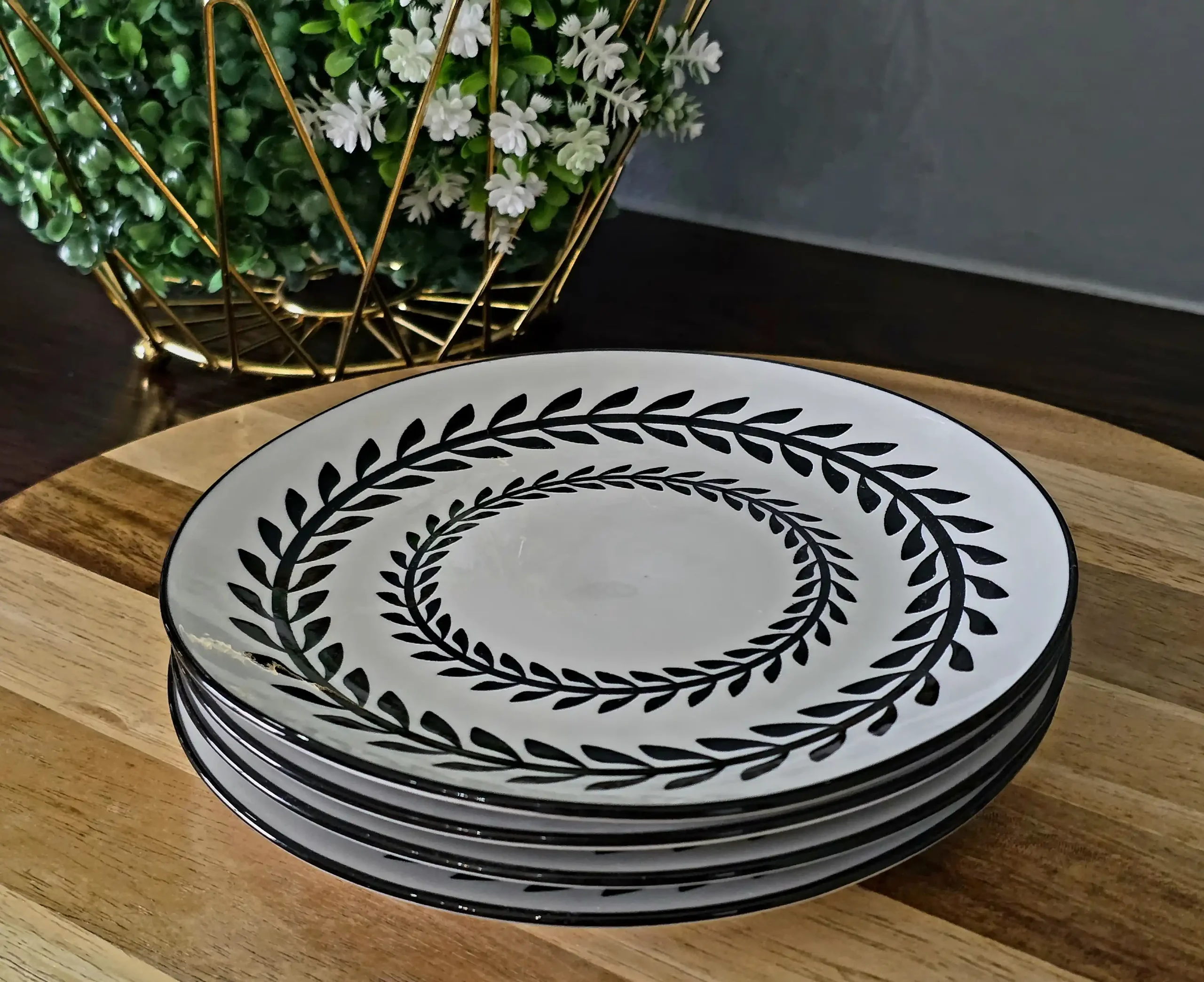 Set of 4 White with Black Pattern Plates - Image 2