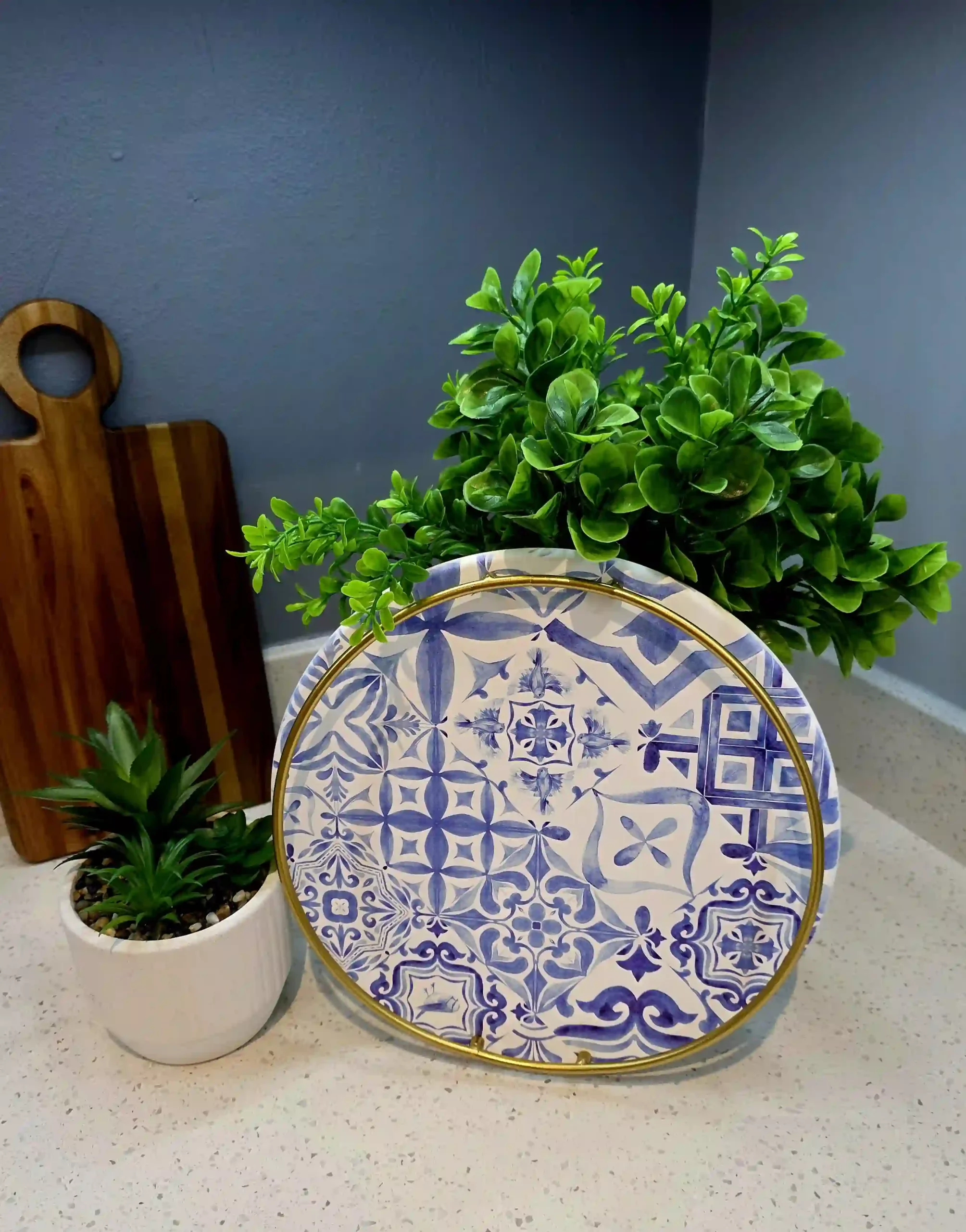 White with Blue Pattern + Gold Tray - Image 3