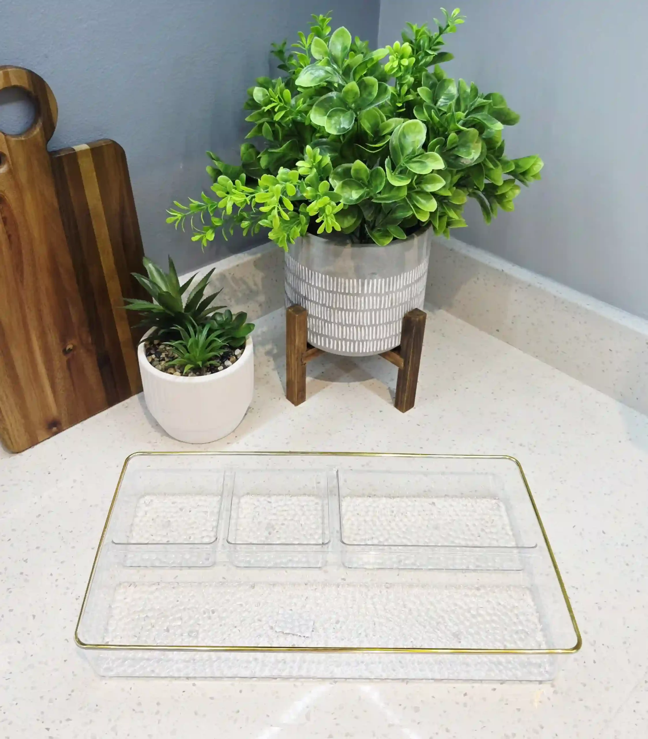 Multi-functional Storage/Serving Trays - Plastic with Gold Frame - Large - Image 3