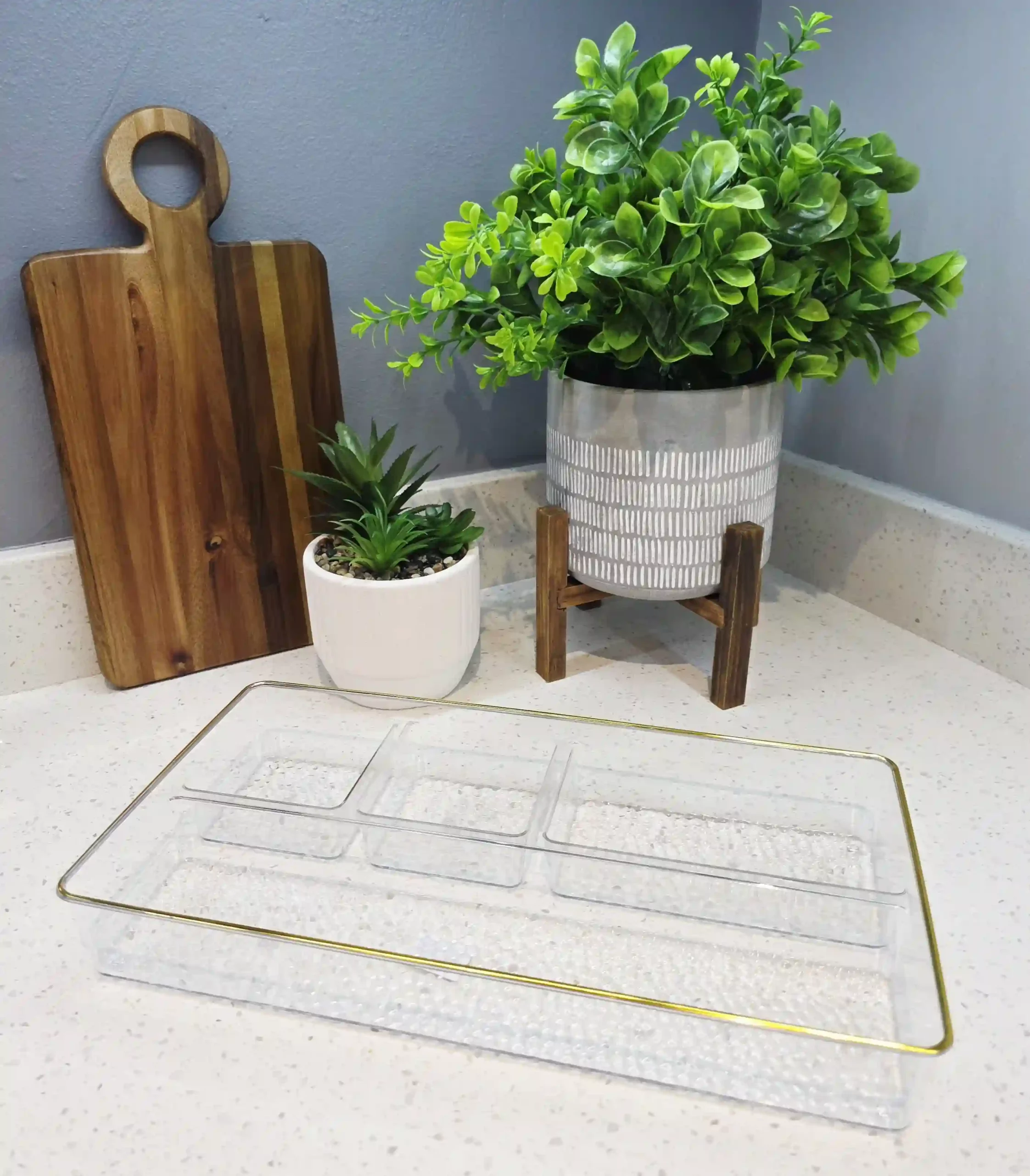 Multi-functional Storage/Serving Trays - Plastic with Gold Frame - Large - Image 2
