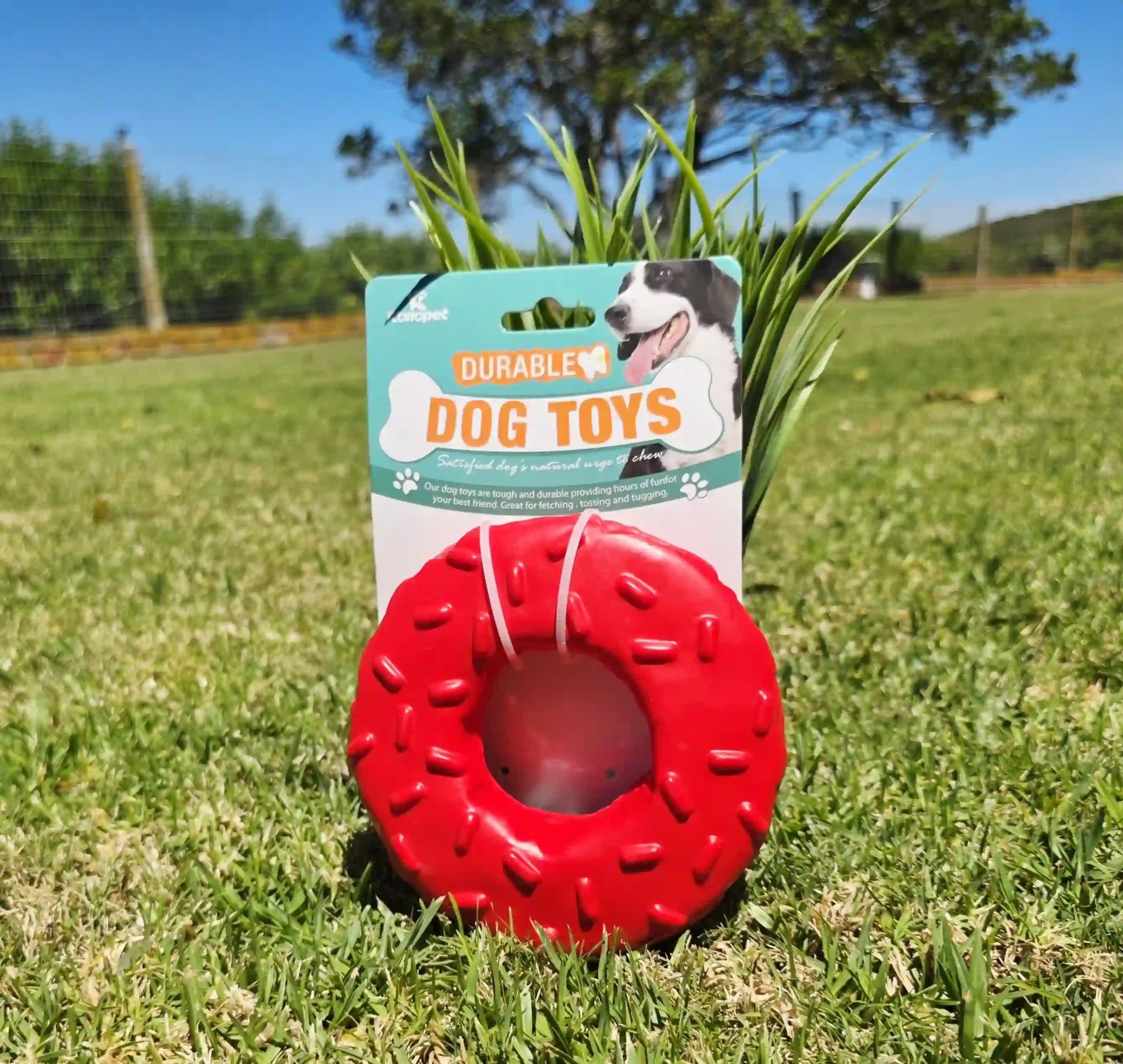 Durable Red Donut Dog Toy - Image 3