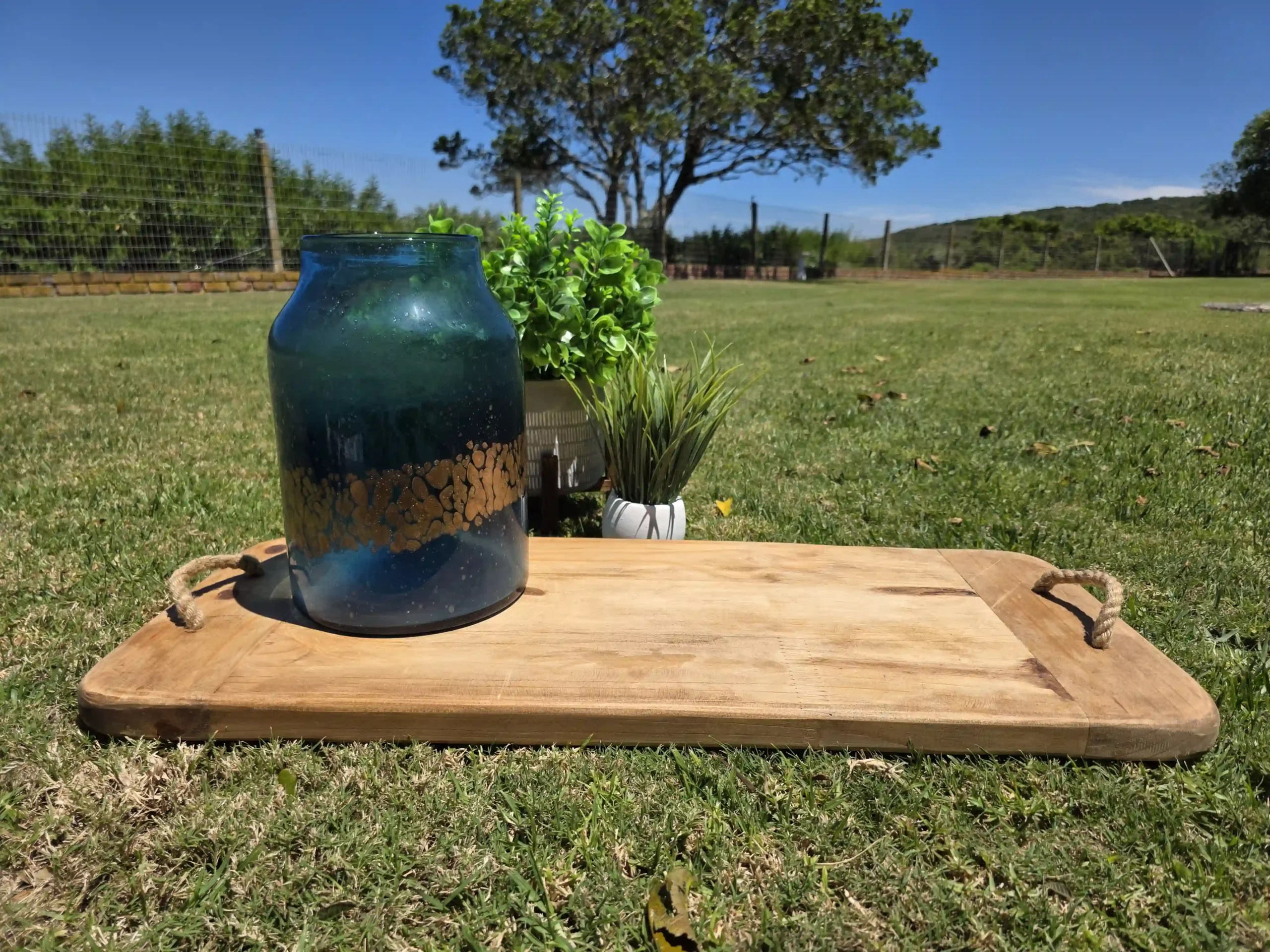 XL Blue & Gold Glass Vase - Image 3