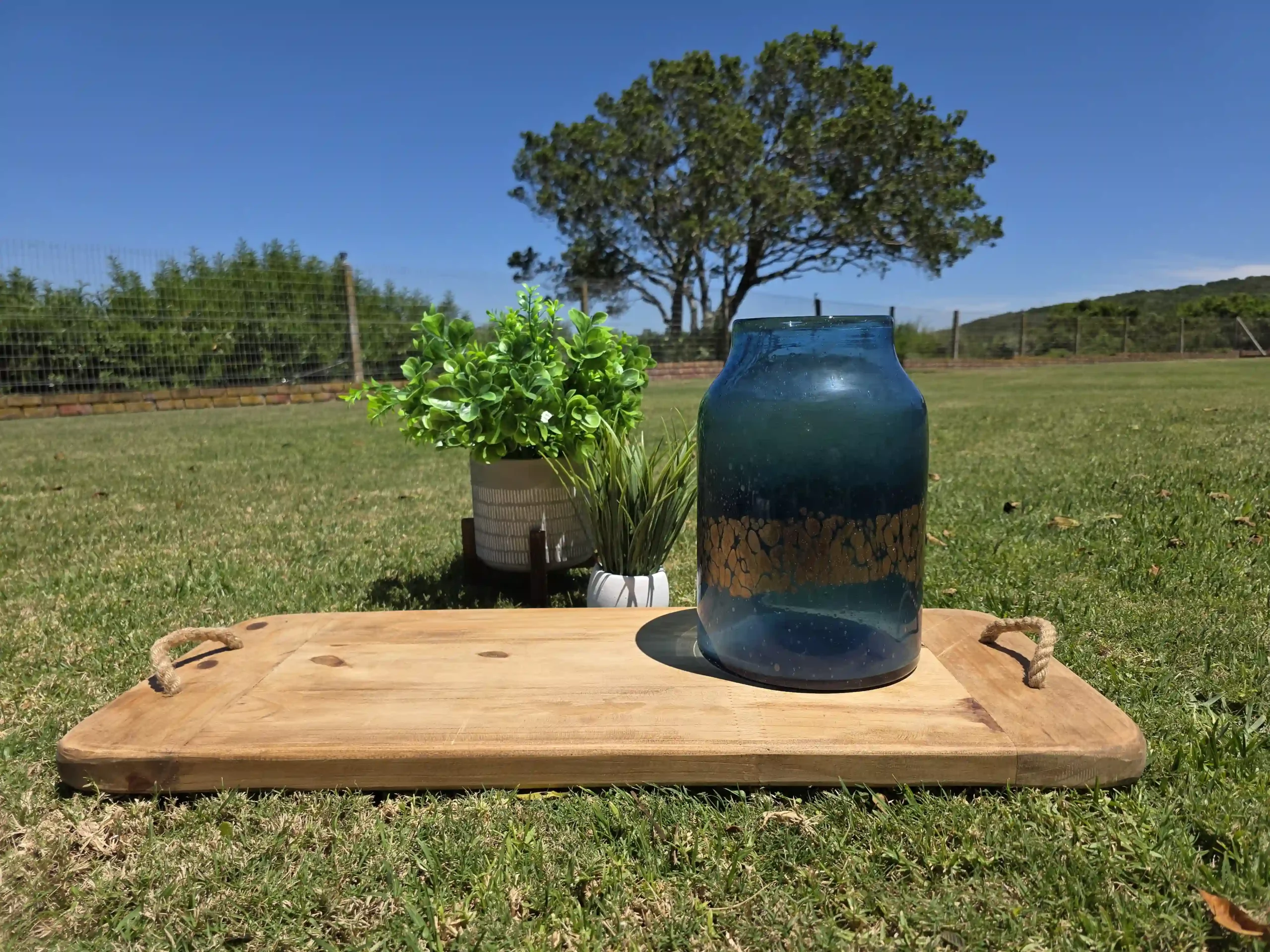 XL Blue & Gold Glass Vase - Image 2