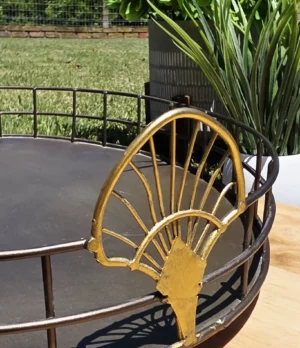 Large Oval Metal Tray with Shell Handles