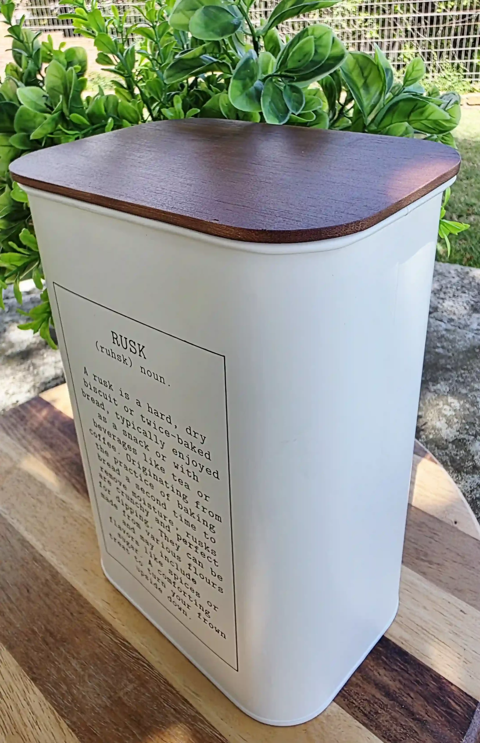 Large size Rusk Canister - with writing & wooden lid - Image 2