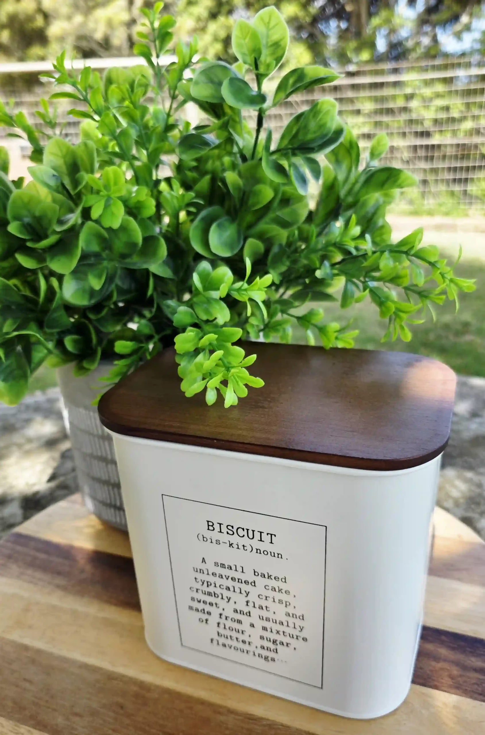 Medium size Biscuit Canister - with writing & wooden lid - Image 2