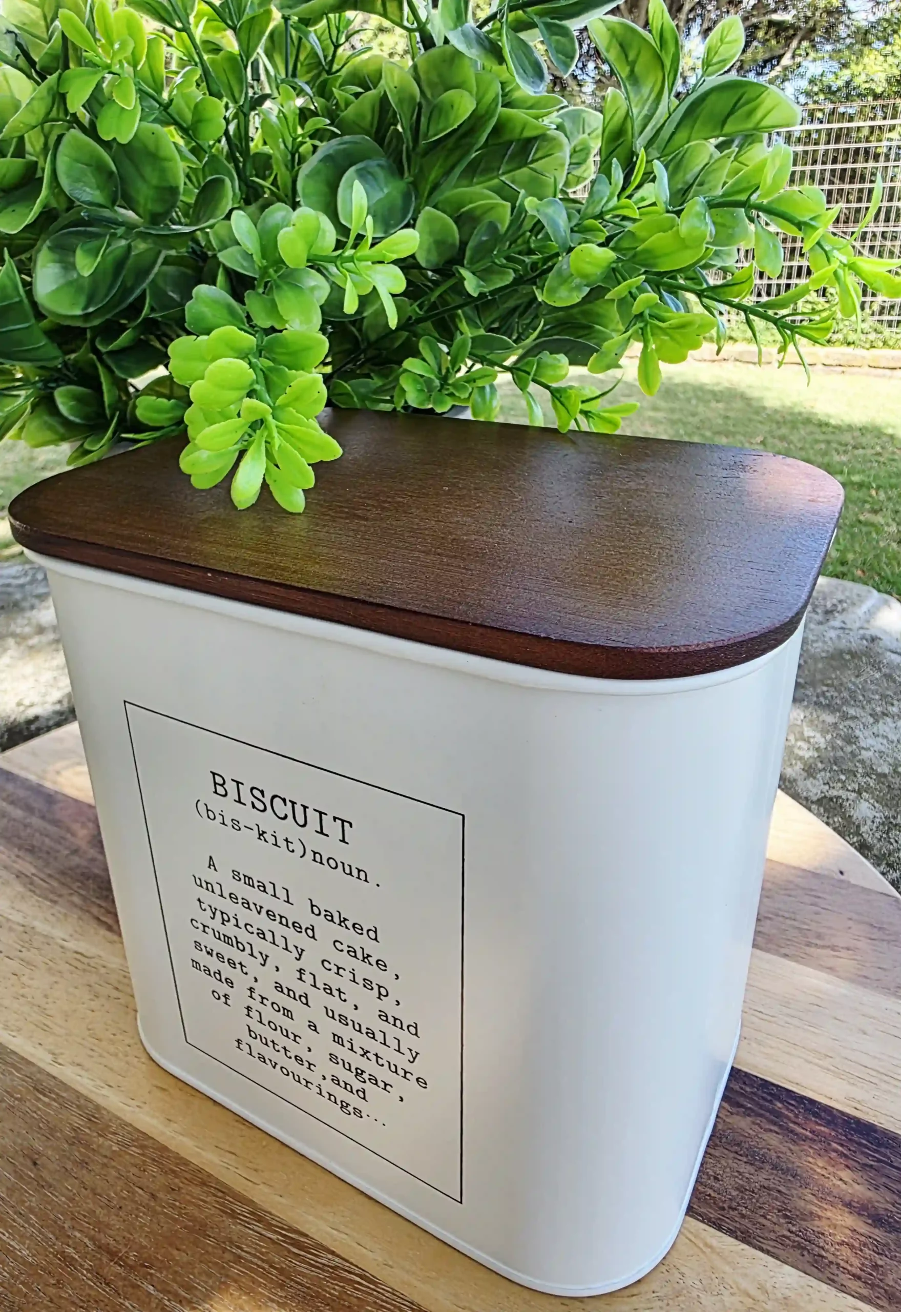Medium size Biscuit Canister - with writing & wooden lid - Image 4