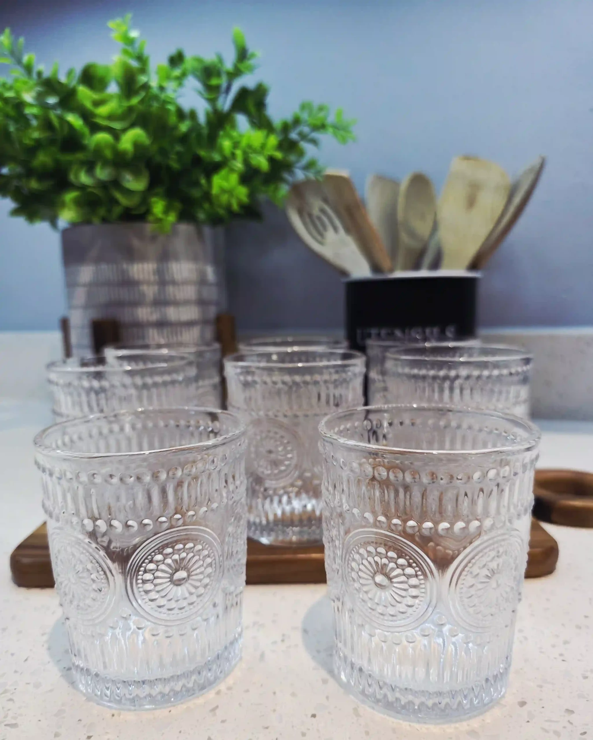 Hi Ball Clear Drinking Glasses with pattern - 8 Piece - Image 5