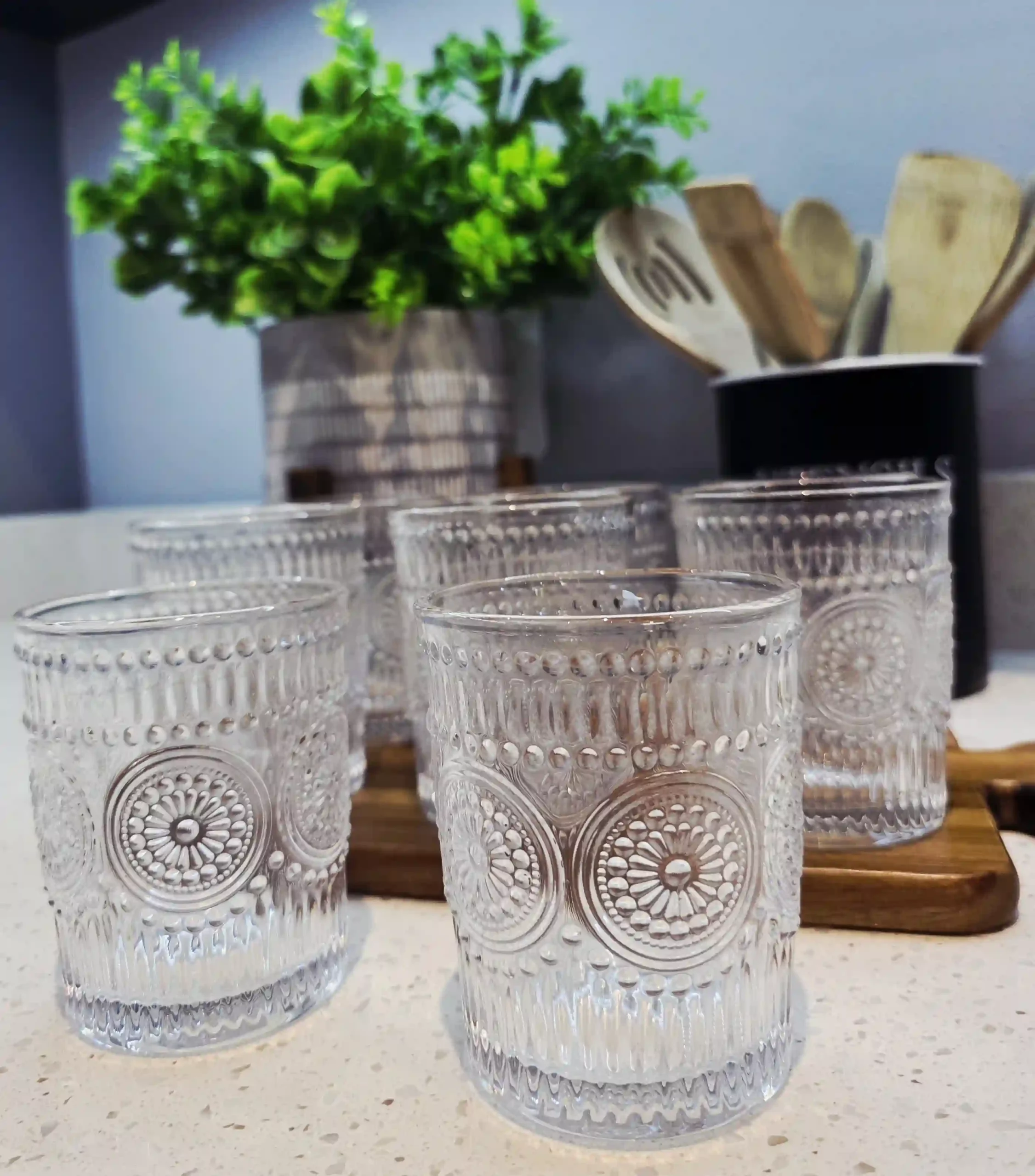 Hi Ball Clear Drinking Glasses with pattern - 8 Piece - Image 6