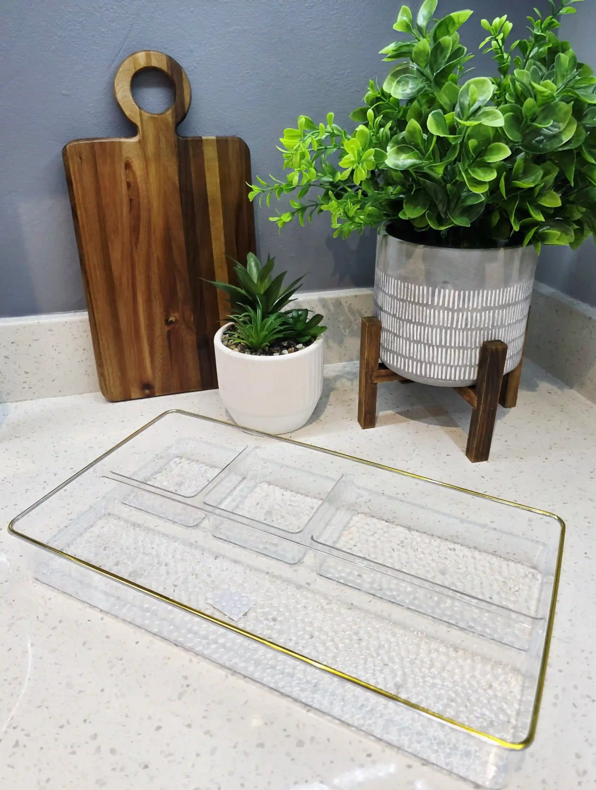 Multi-functional Storage/Serving Trays - Plastic with Gold Frame - Large