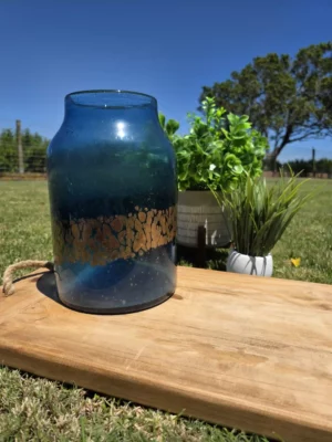 XL Blue & Gold Glass Vase