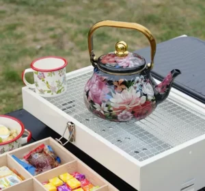 Vintage Floral Enamel Kettle with Filter