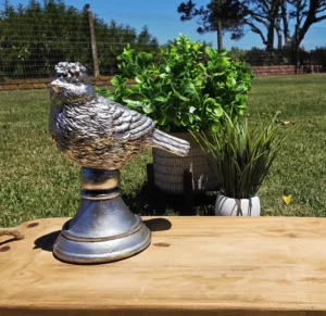 Large Silver Bird on Stand Décor