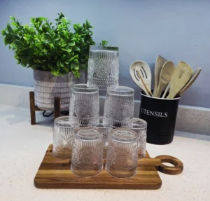 Hi Ball Clear Drinking Glasses with pattern - 8 Piece