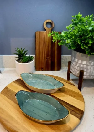 Set of 2 Sage Green Bowls (2 Different Sizes) - Oval