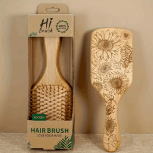 Handmade Bamboo Square Comb with Sunflower Print