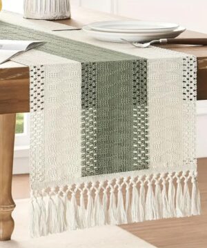 Green Boho Crochet Table Runner