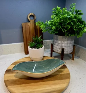 Sage Green Leaf Serving Bowl