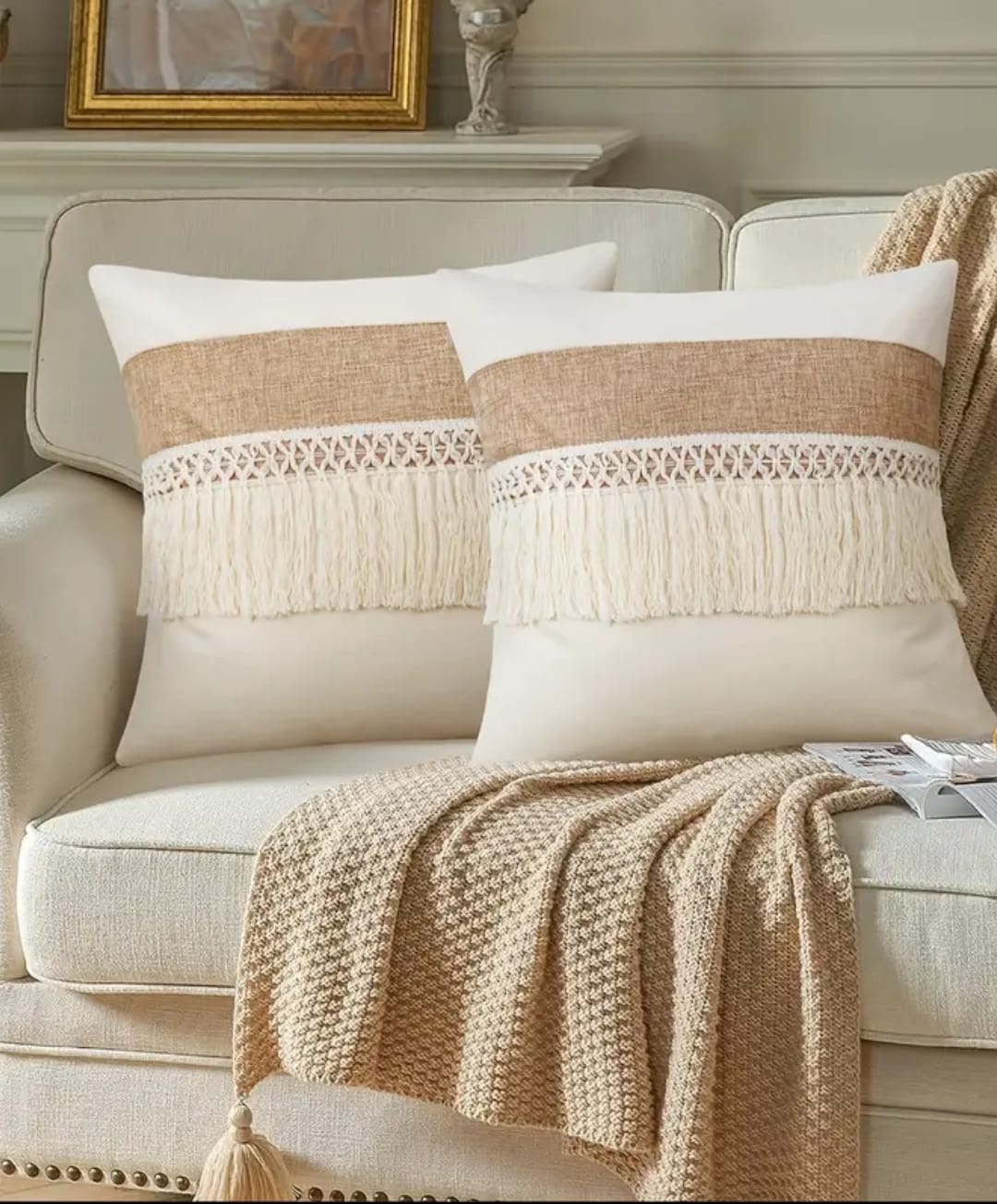 2 Piece Bohemian Style Pillow Covers with Fringe
