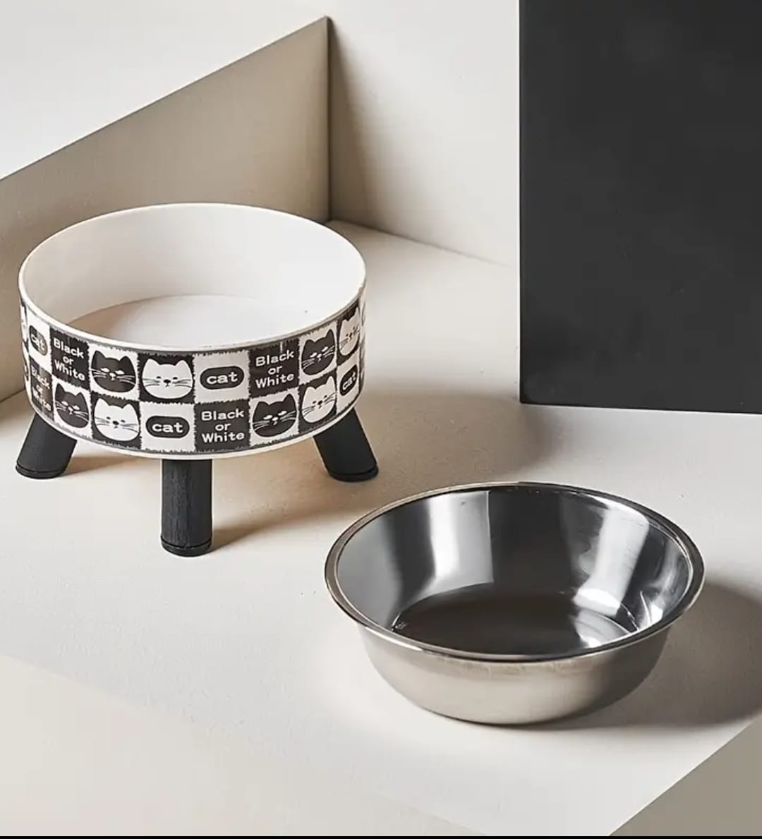 Retro Elevated Stainless Steel & Plastic Cat Patterned Cat Bowl - Image 4