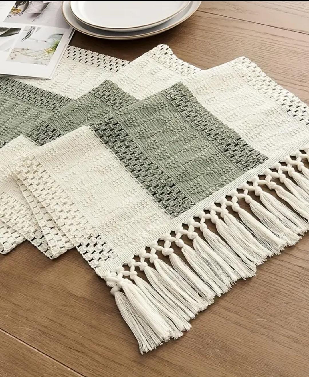 Green Boho Crochet Table Runner - Image 3