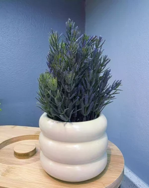 Cream Ceramic Potted Artificial Plant – Green & Purple