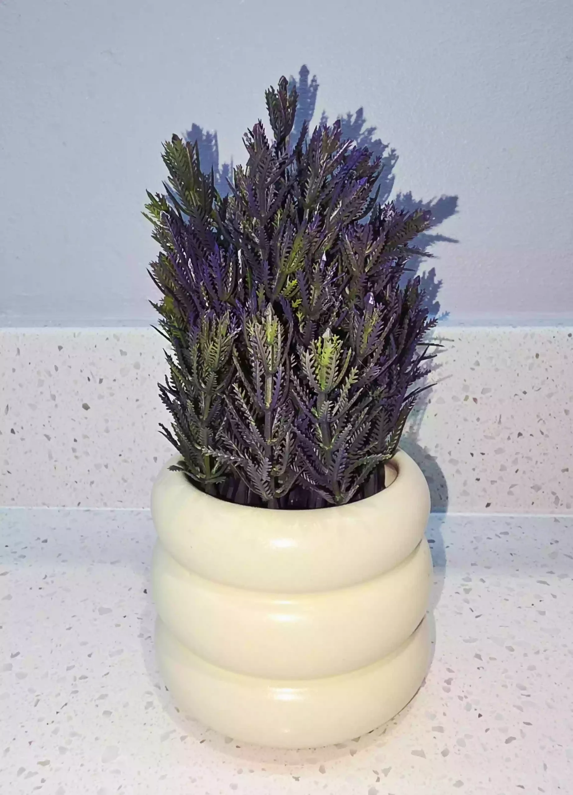 Cream Ceramic Potted Artificial Plant – Green & Purple - Image 2
