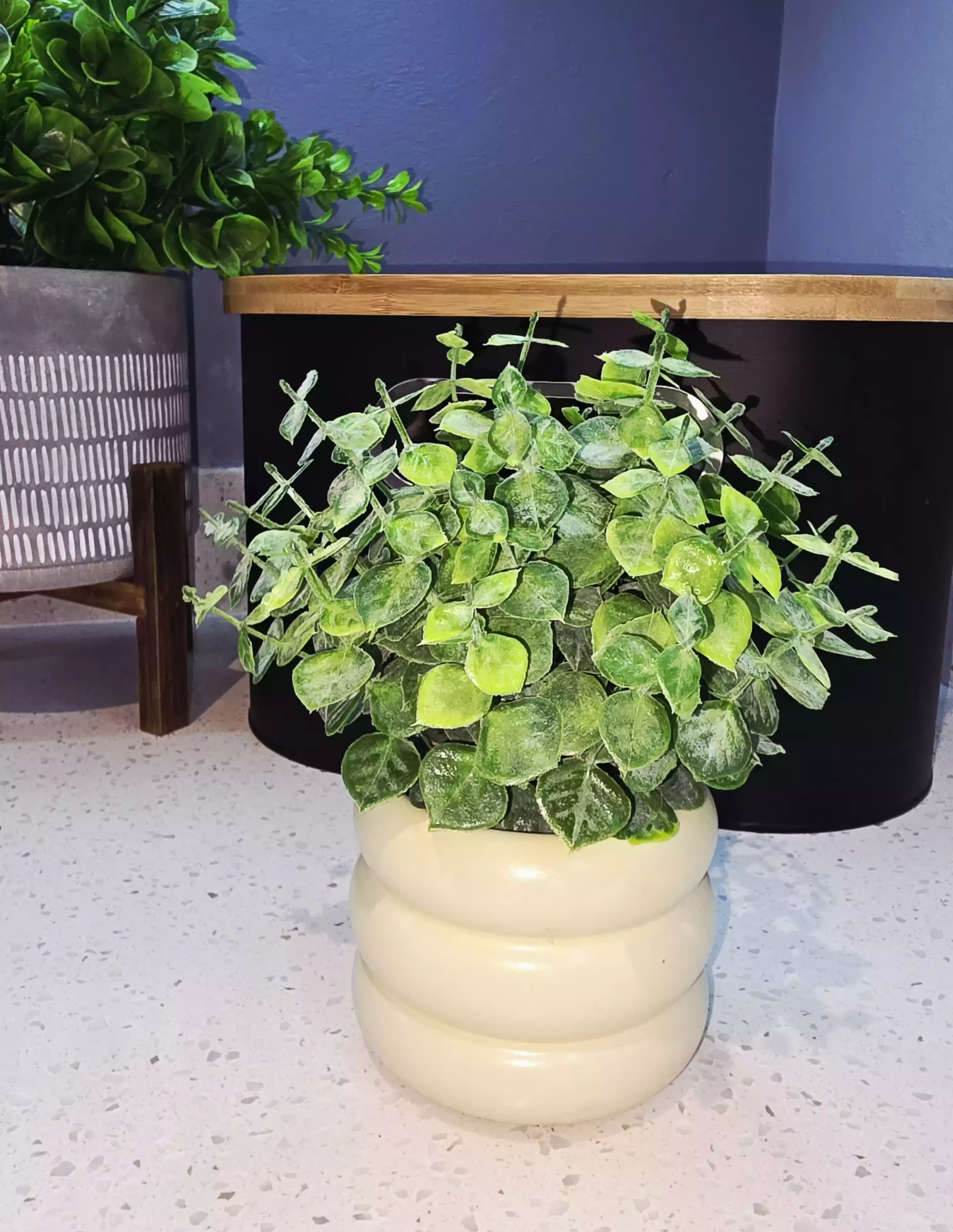 Cream Ceramic Potted Artificial Plant – Green - Image 3