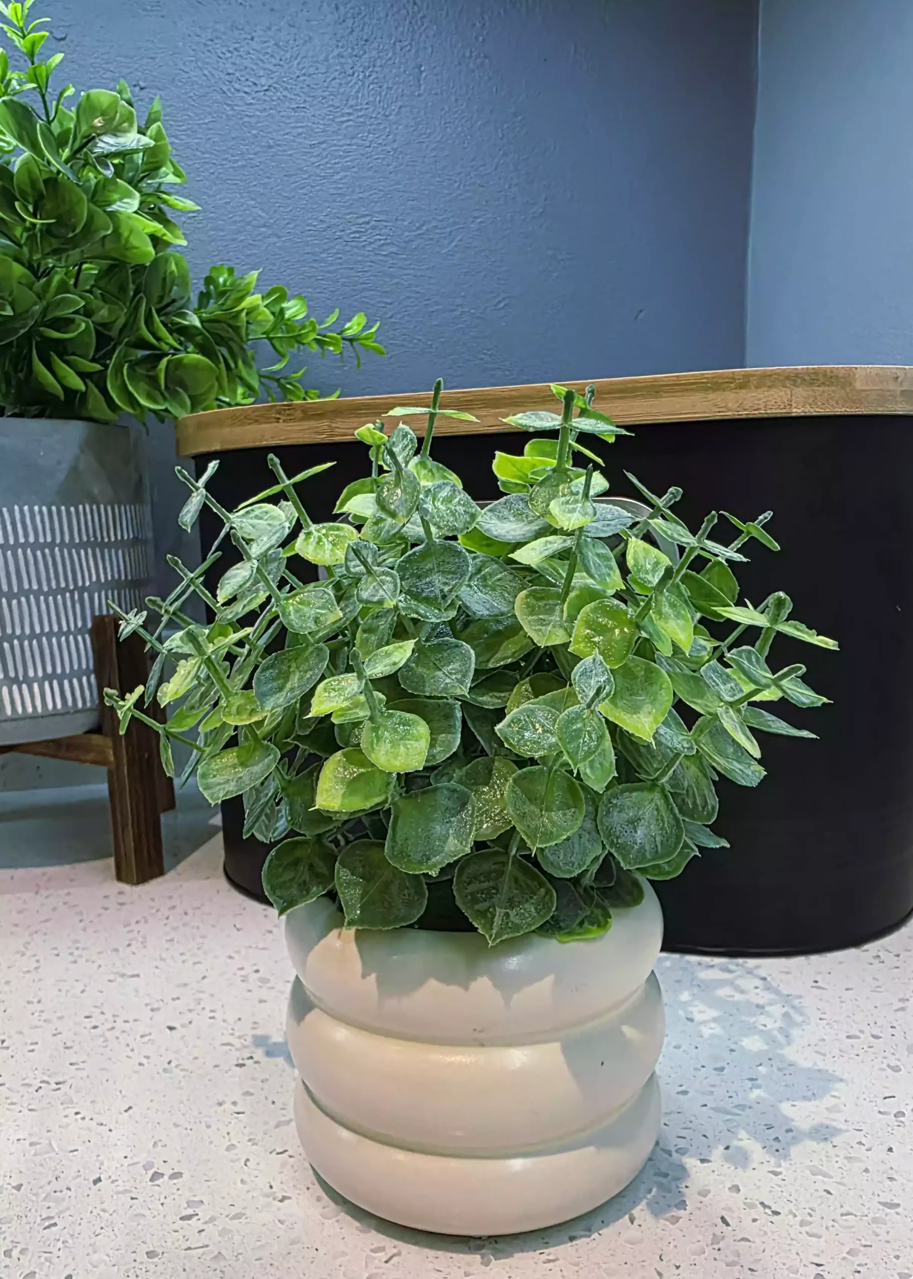 Cream Ceramic Potted Artificial Plant – Green - Image 4