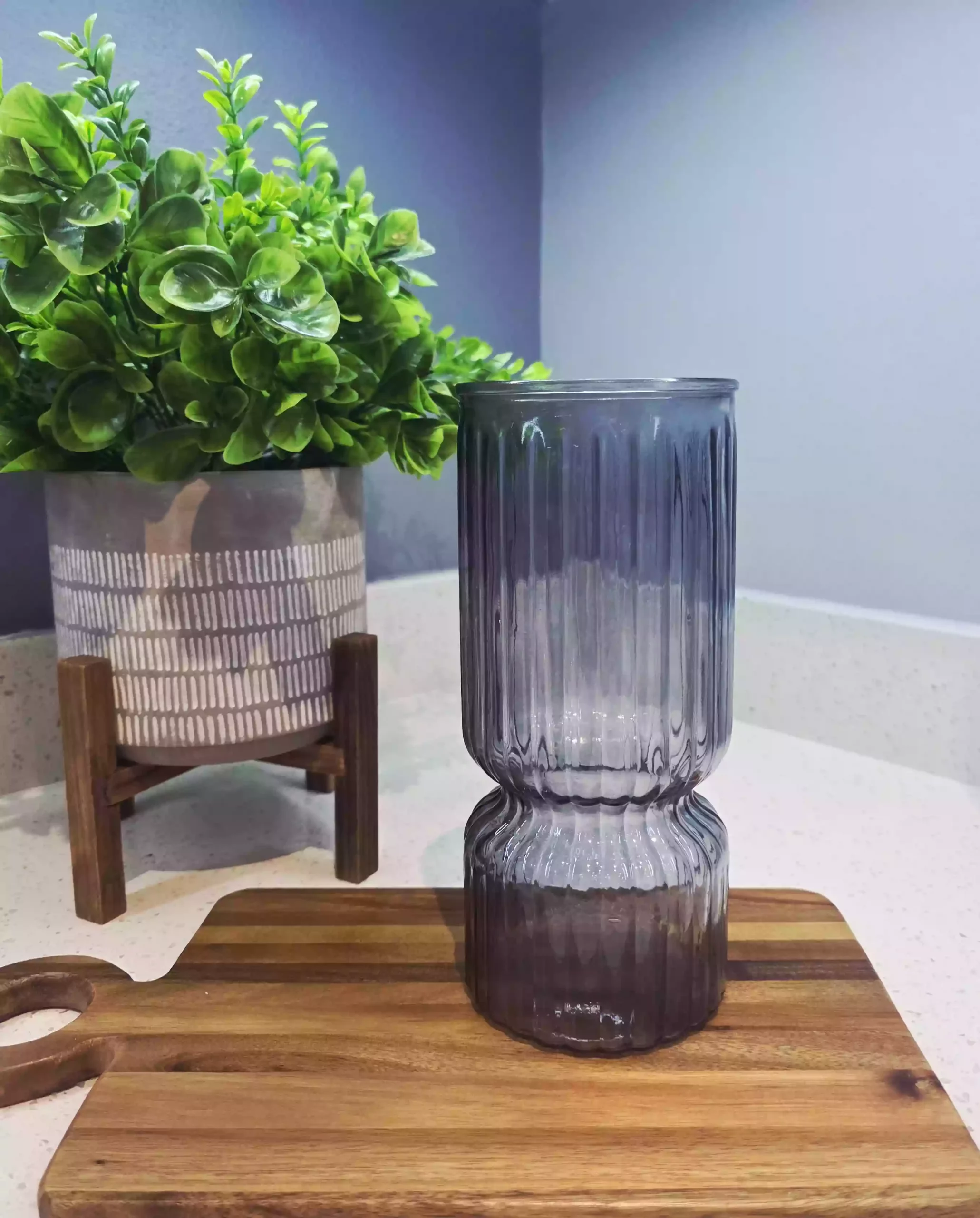 Rippled Hourglass Glass Vase – Smokey - Image 2