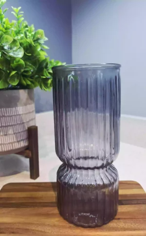 Rippled Hourglass Glass Vase – Smokey