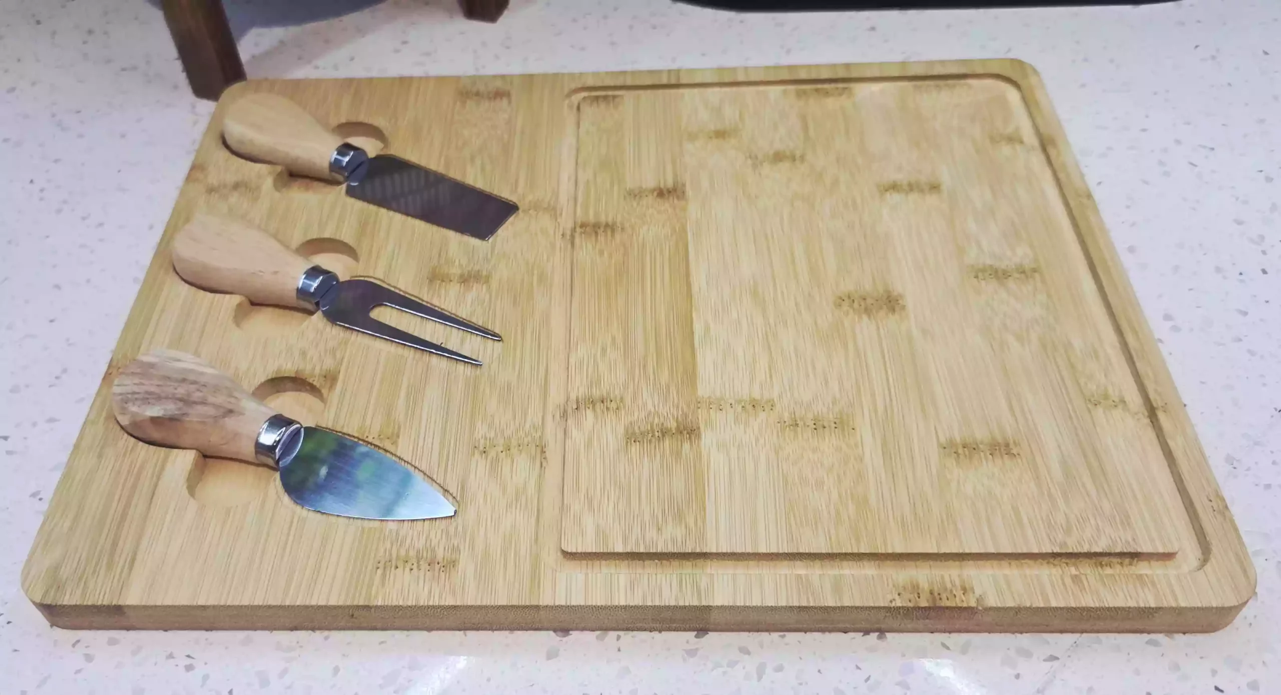 Rectangular Bamboo Cheese Board Set with 3 Knives - Image 4