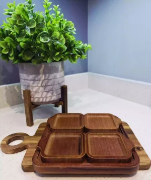 5-Piece Bamboo Appetizer Platter with Removable Dishes