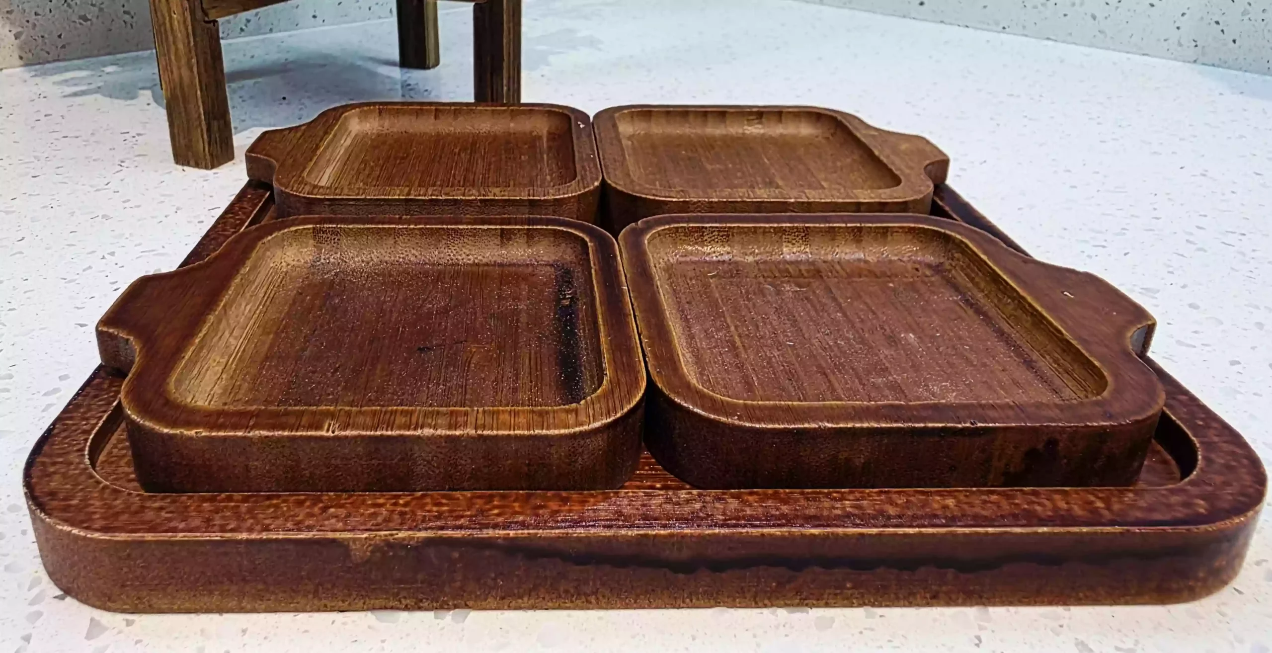 5-Piece Bamboo Appetizer Platter with Removable Dishes - Image 3