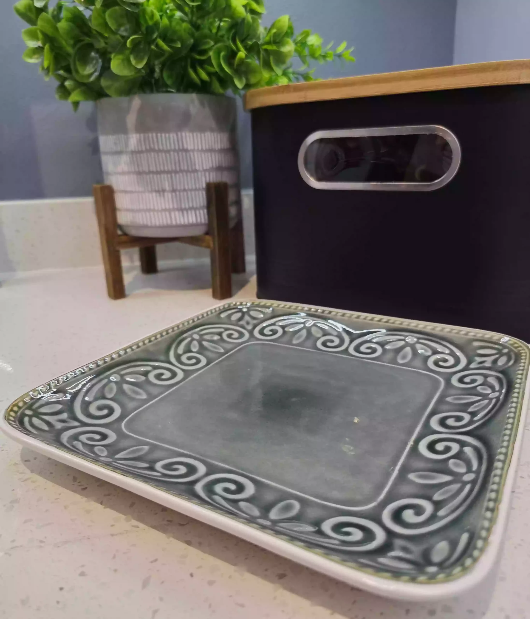 Olive Green Vintage-Style Ceramic Platter Plate