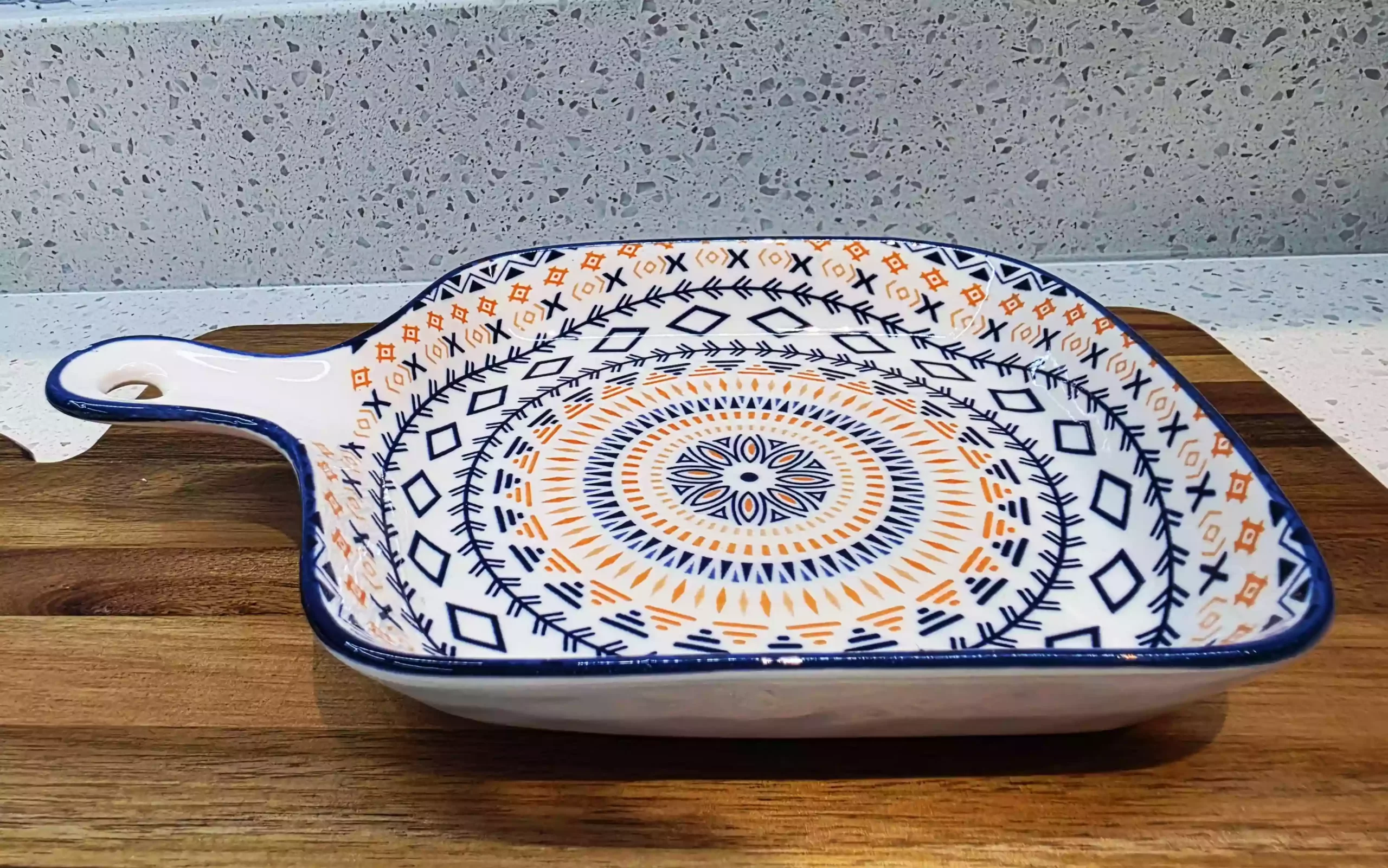 Rectangular Mandala Ceramic Serving Dish with Handles - Image 3