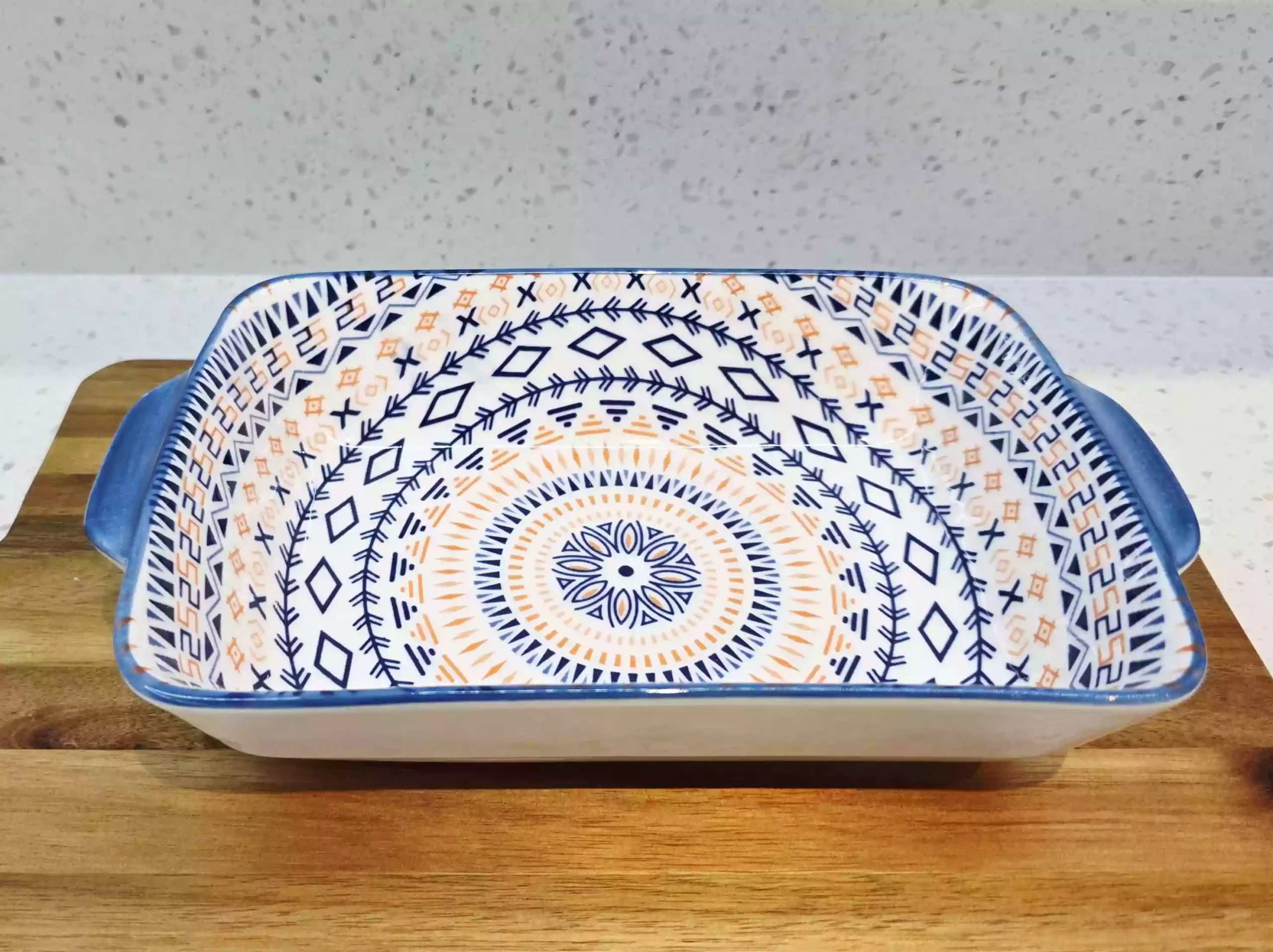 Rectangular Mandala Ceramic Serving Dish with Handles