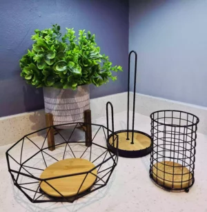 3-Piece Kitchen Counter Organizer Set (Fruit Basket, Paper Towel & Cutlery Holder)