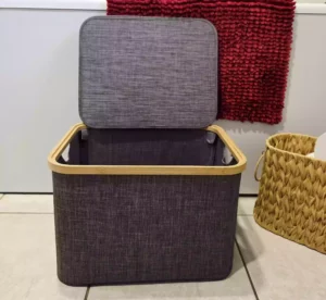 Grey & Bamboo Rectangular Storage Basket with Lid