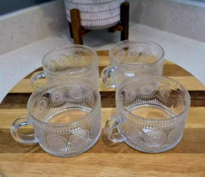 Set of 4 Vintage Style Clear Glass Mugs