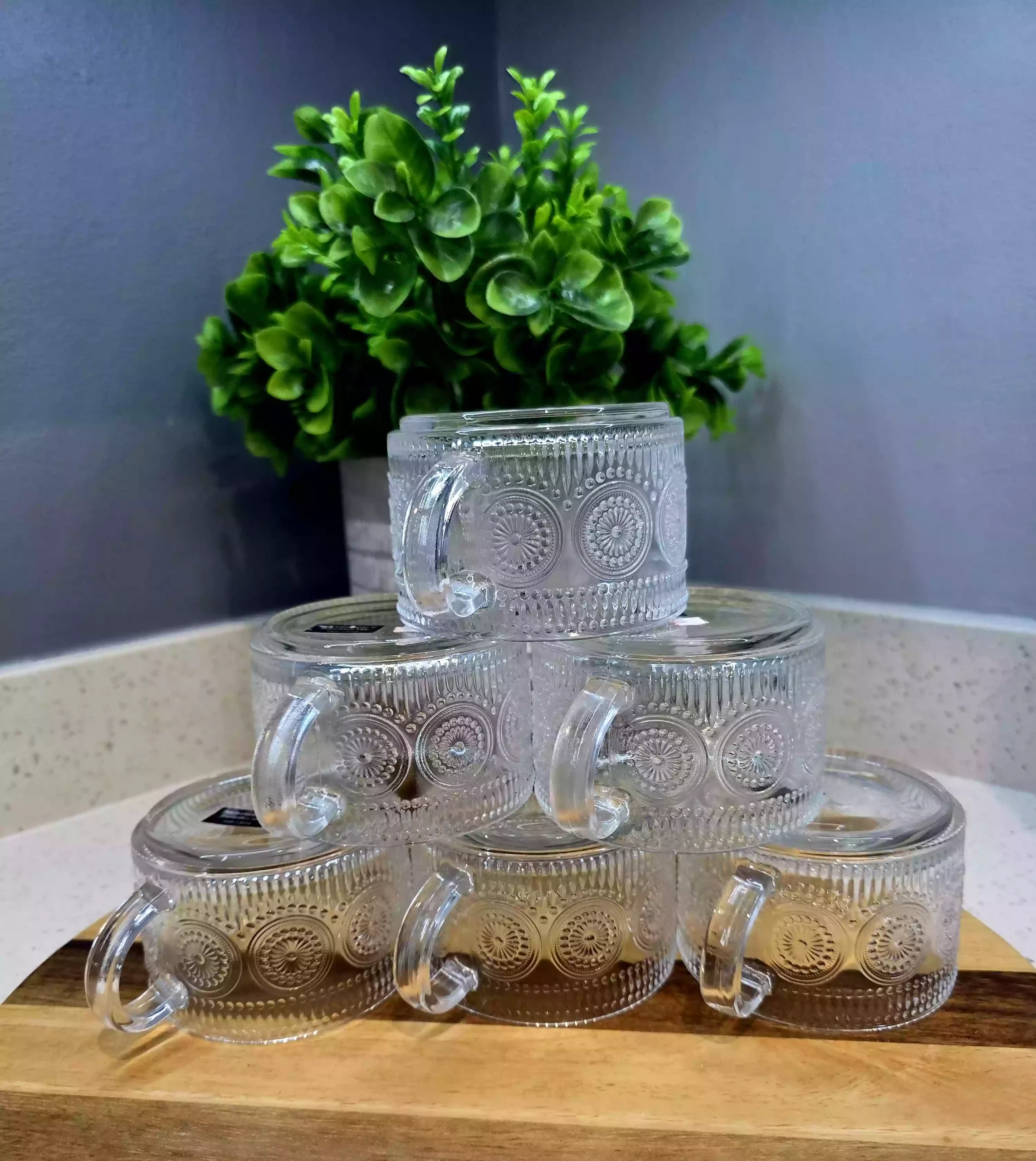 Set of 6 Vintage Style Clear Glass Mugs - Image 2