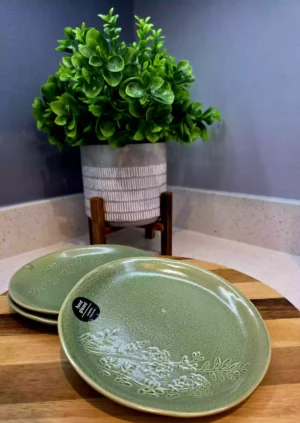 Set of 3 Green Hand-Glazed Side Plates