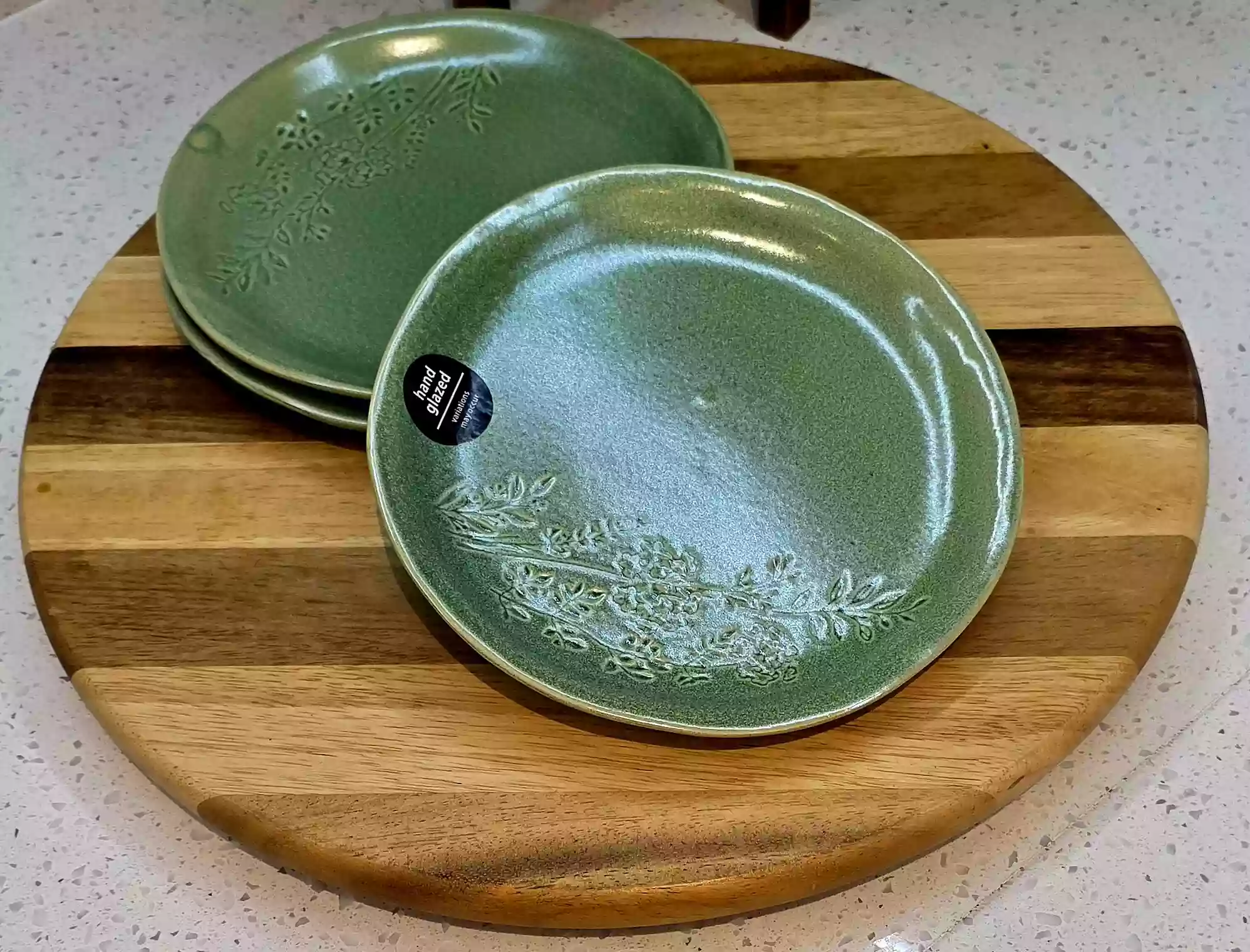 Set of 3 Green Hand-Glazed Side Plates - Image 2
