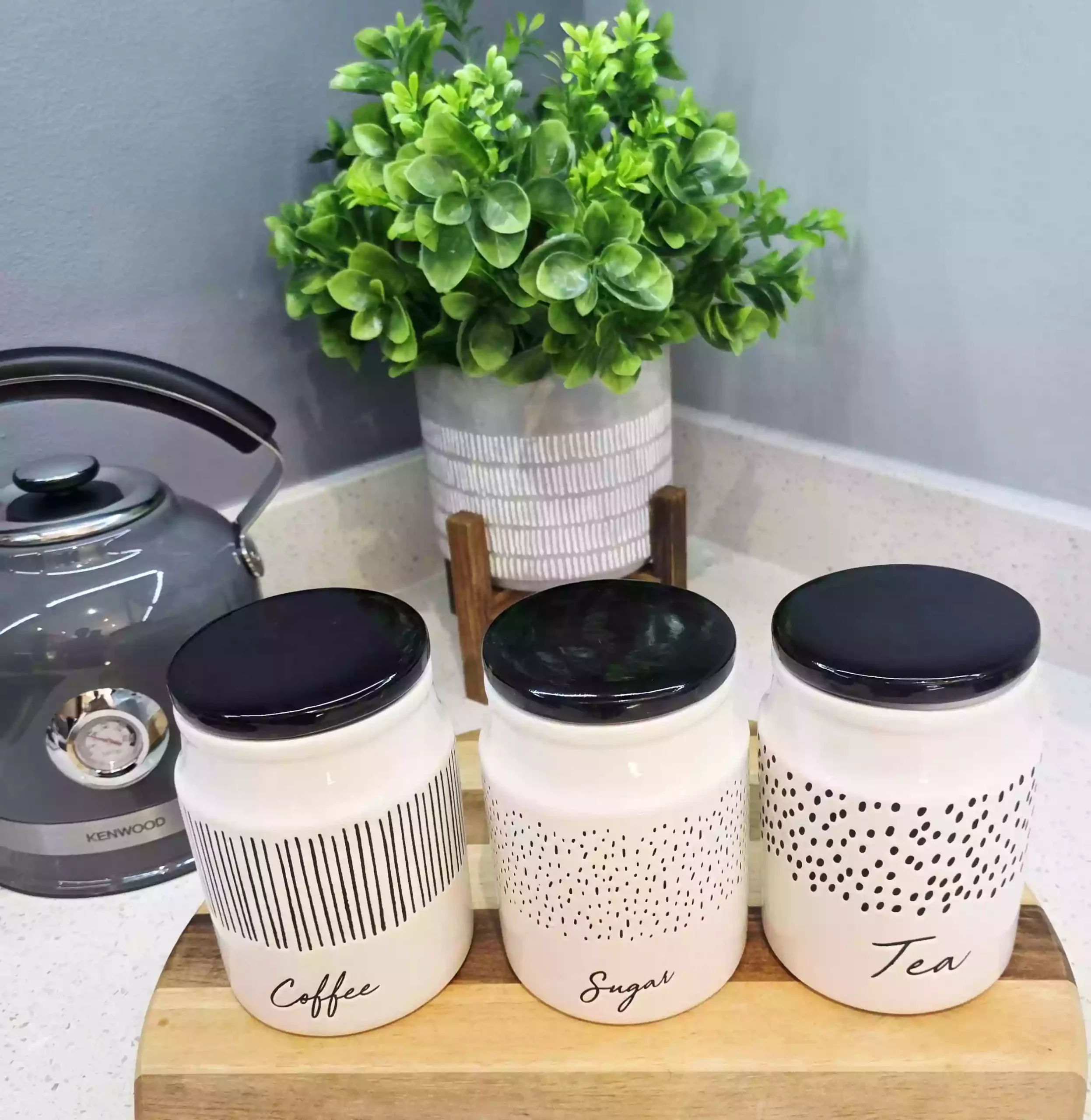 Coffee, Sugar & Tea Storage Canisters – Black & White - Image 3