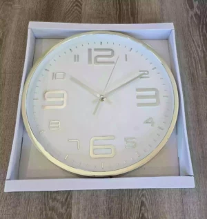 White Wall Clock with Silver Trim – 35cm